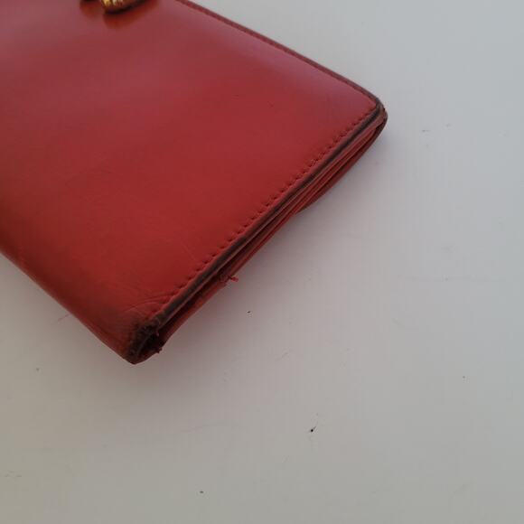 GUCCI Bifold Leather Wallet Long Bifold Red Large Card Bill Designer Horseshoe - Picture 12 of 13